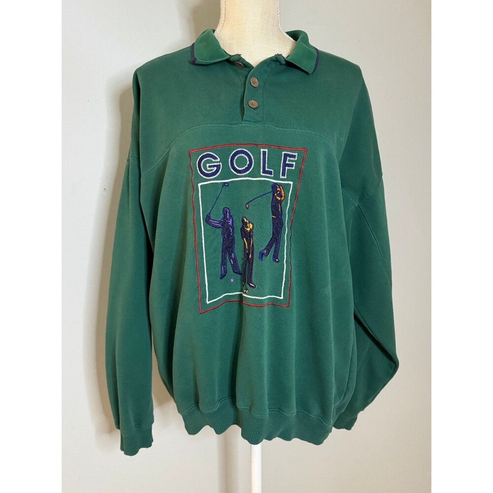 Vintage 90s Claybrooke Sport Green Golf Embroidered Sweater Size Large‎